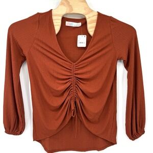 Free People Beach‎ Brown Top Sz Small Long Sleeve Stretch NWT